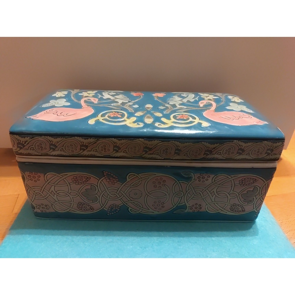 Vintage Jena Hall Inspirations Toyo Porcelain Birds Snail Brush Box With Lid